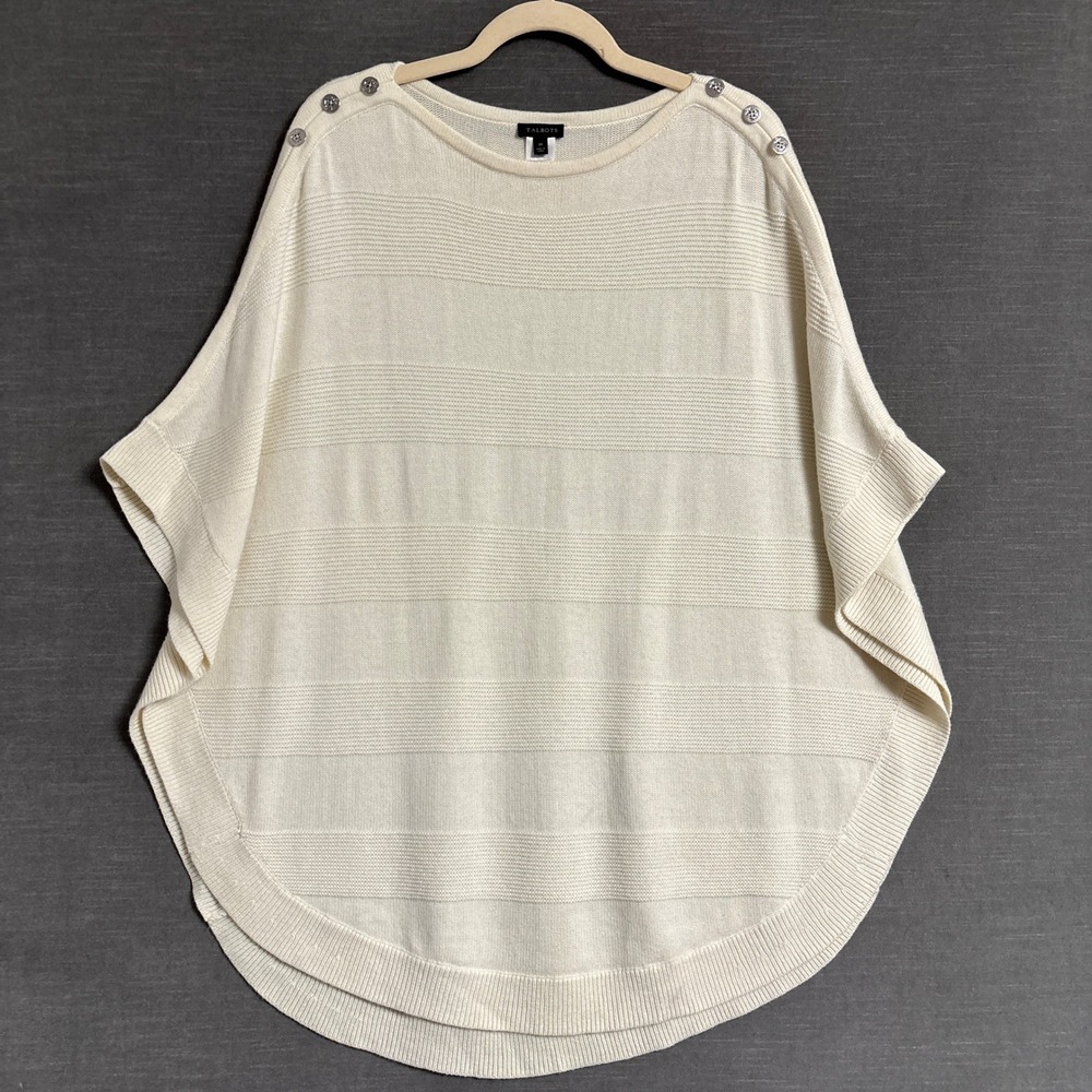 Talbots Poncho M Cream Lambswool Anchor Button Knit Sweater Fall Layer